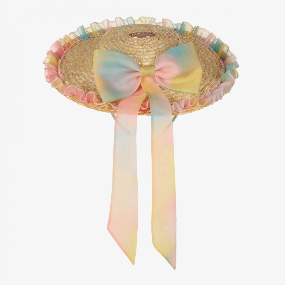 Junona-Бежево-розовая соломенная шляпа для девочек | Childrensalon Outlet