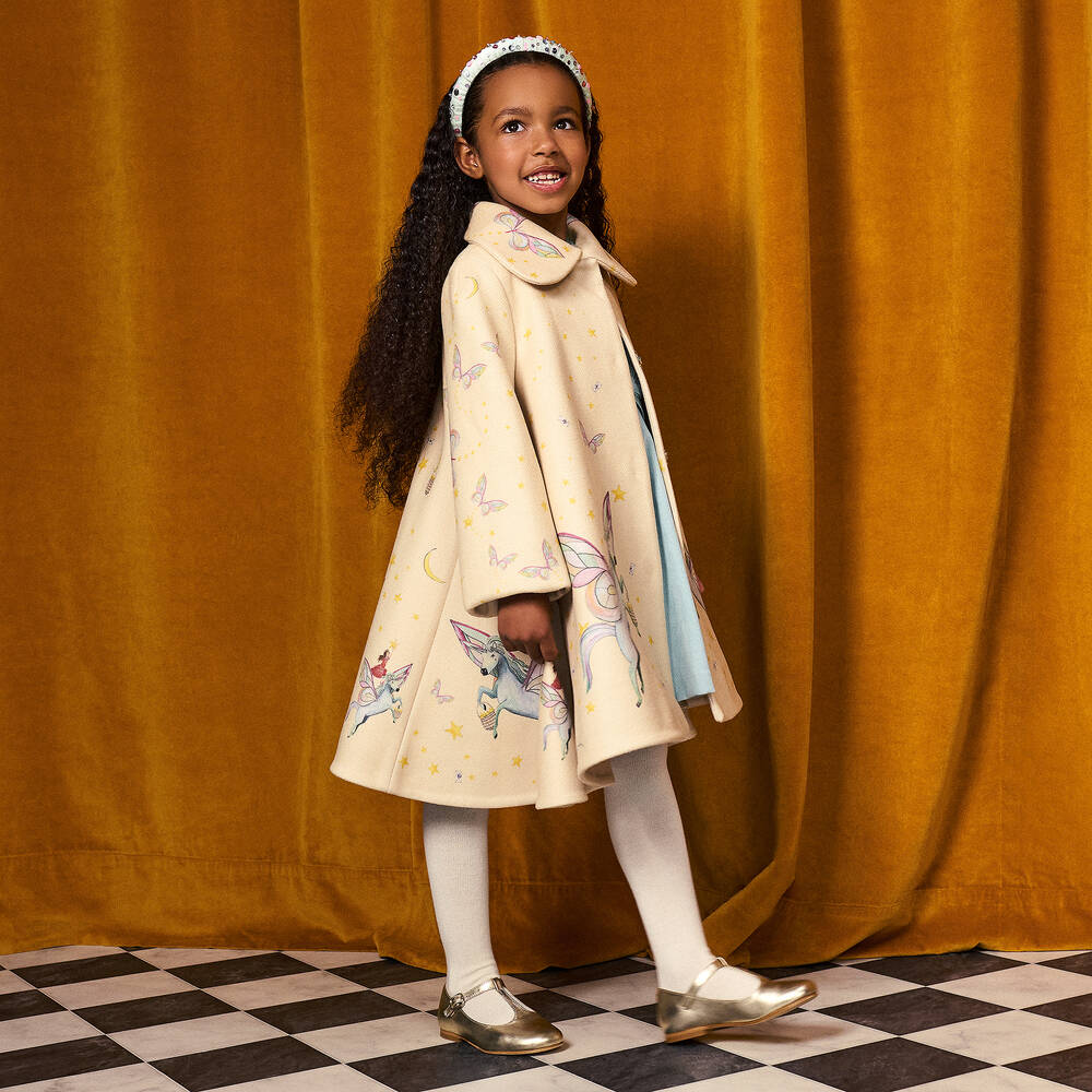 Junona-معطف مزيج صوف لون بيج للبنات | Childrensalon Outlet