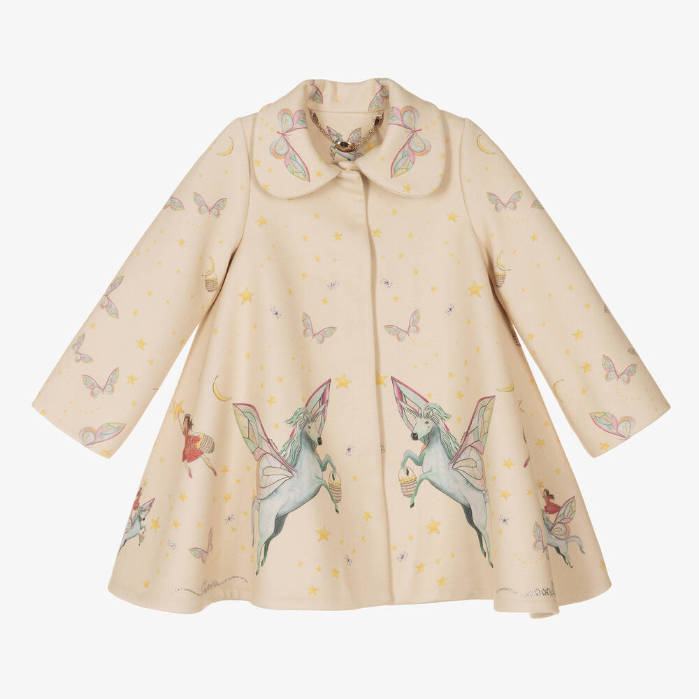 Junona - Manteau beige à licornes fille | Childrensalon