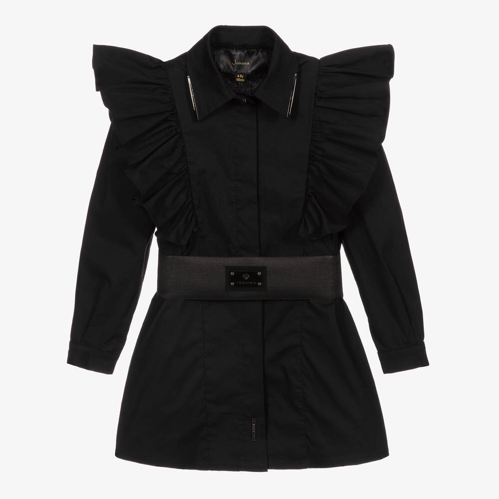 Junona-Girls Black Cotton Shirt Dress | Childrensalon Outlet
