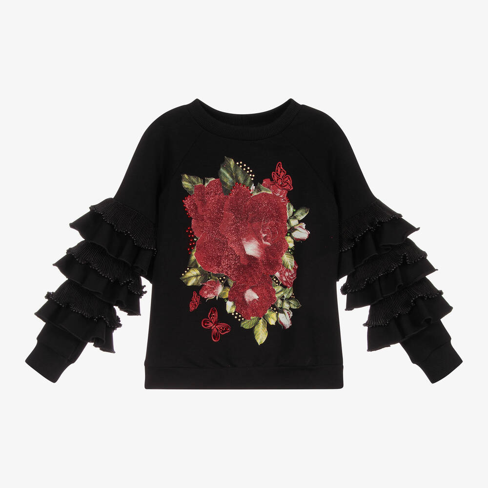 Junona - Girls Black Cotton Sweater | Childrensalon