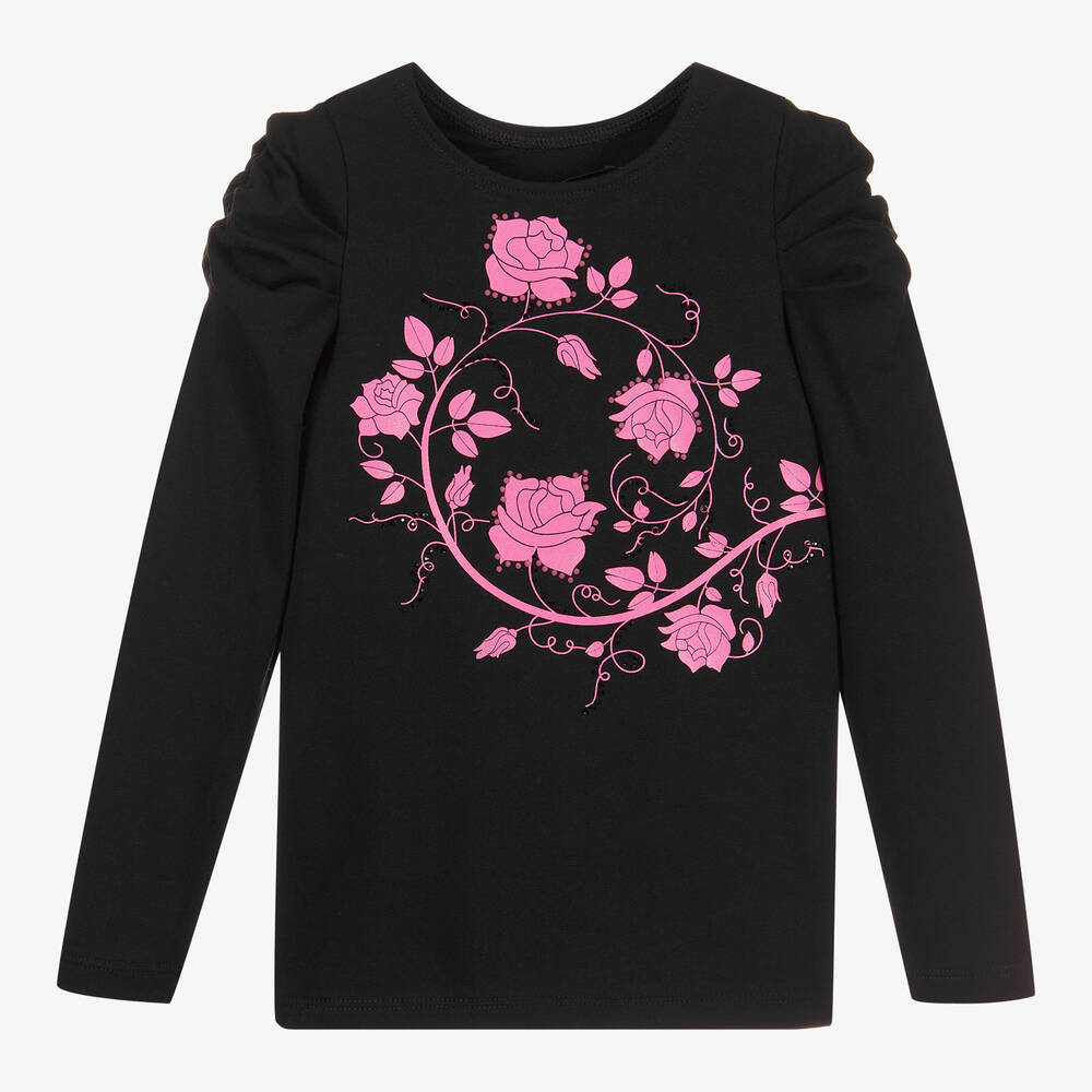 Junona - Girls Black Cotton Top | Childrensalon