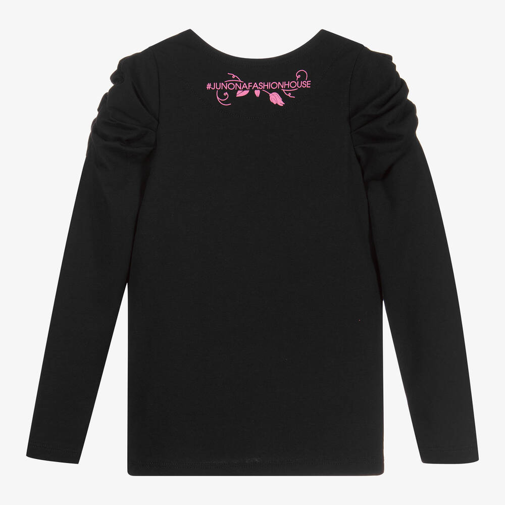 Junona-Girls Black Cotton Top | Childrensalon Outlet
