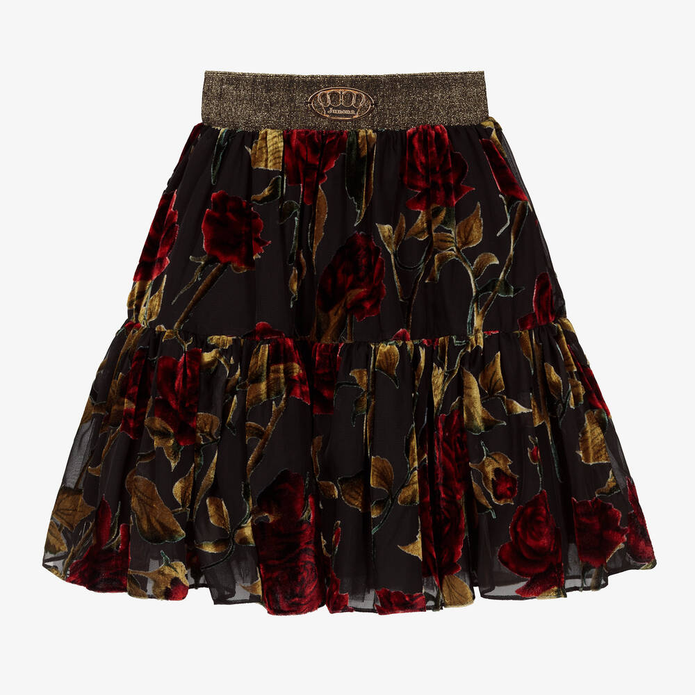 Junona - Girls Black Floral Skirt | Childrensalon