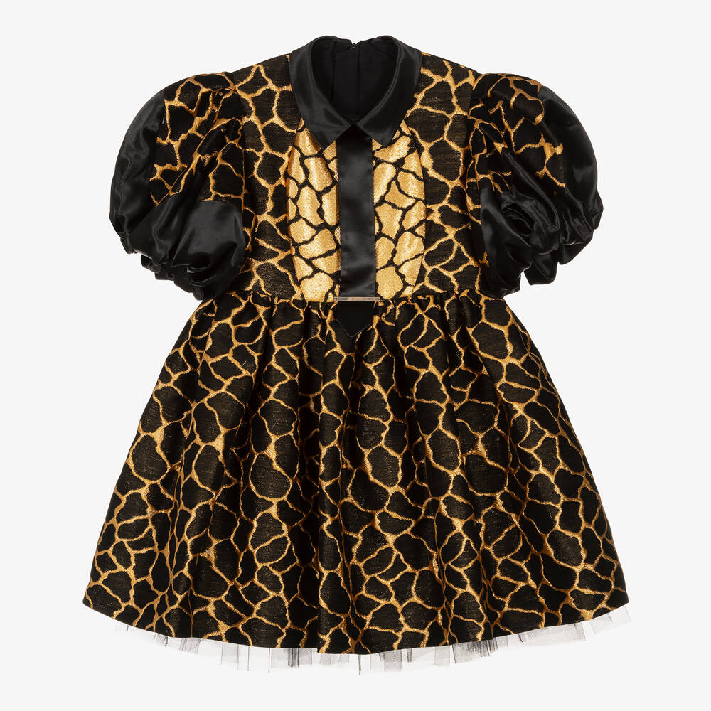 Junona - Jacquard-Kleid in Schwarz und Gold | Childrensalon