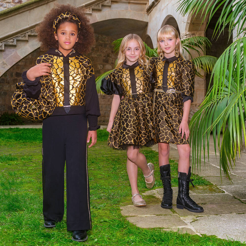 Junona-فستان جاكارد لون أسود وذهبي | Childrensalon Outlet