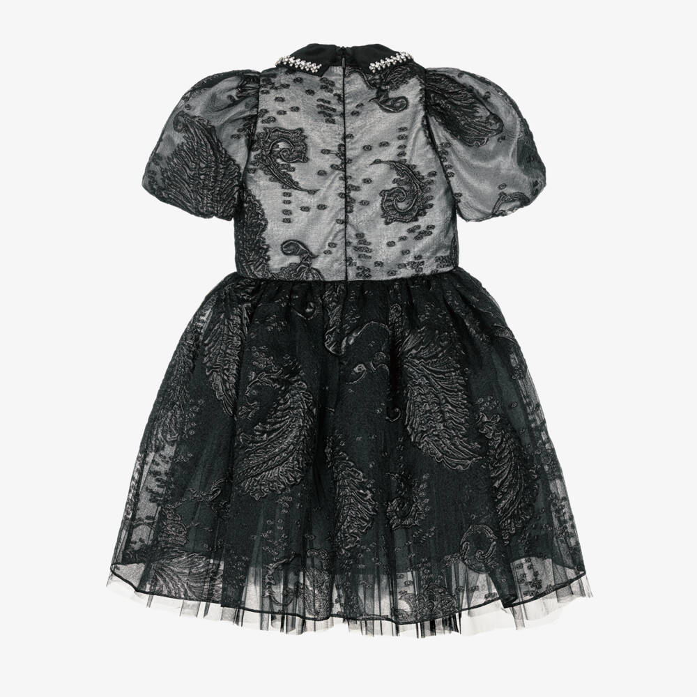Junona-Girls Black Jacquard Organza Dress | Childrensalon Outlet