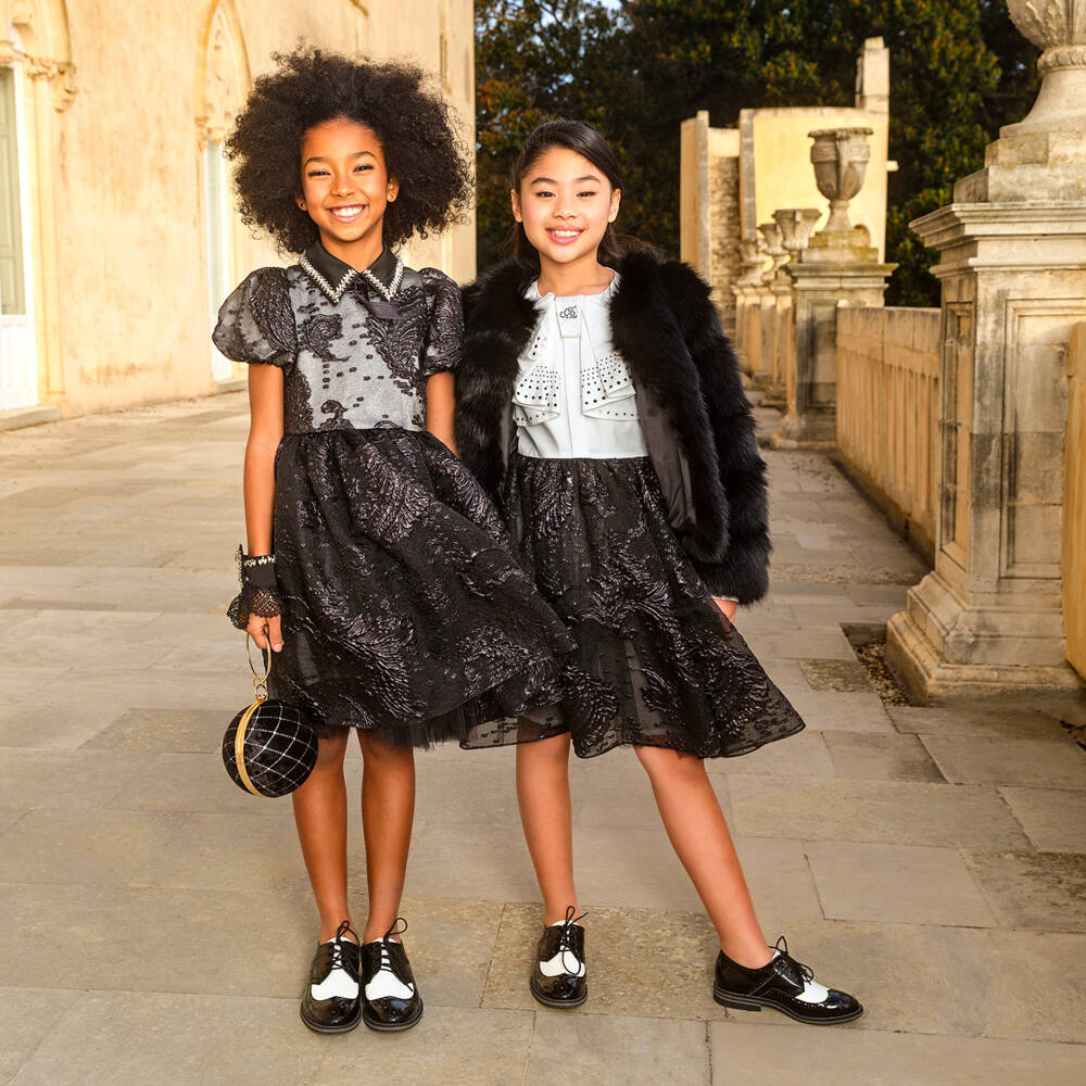 Junona-Girls Black Jacquard Organza Dress | Childrensalon Outlet
