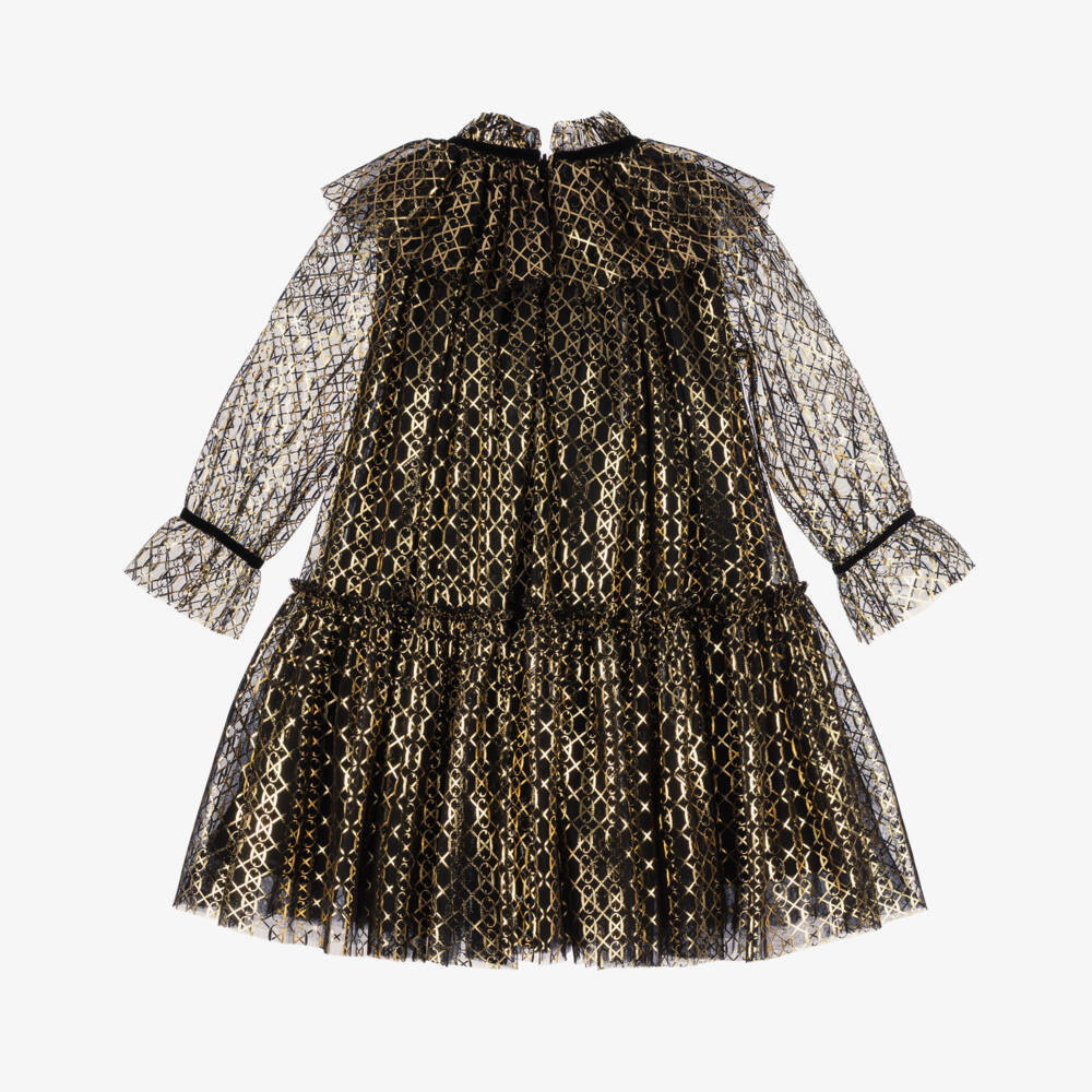 Junona-Girls Black & Metallic Gold Tulle Dress | Childrensalon Outlet