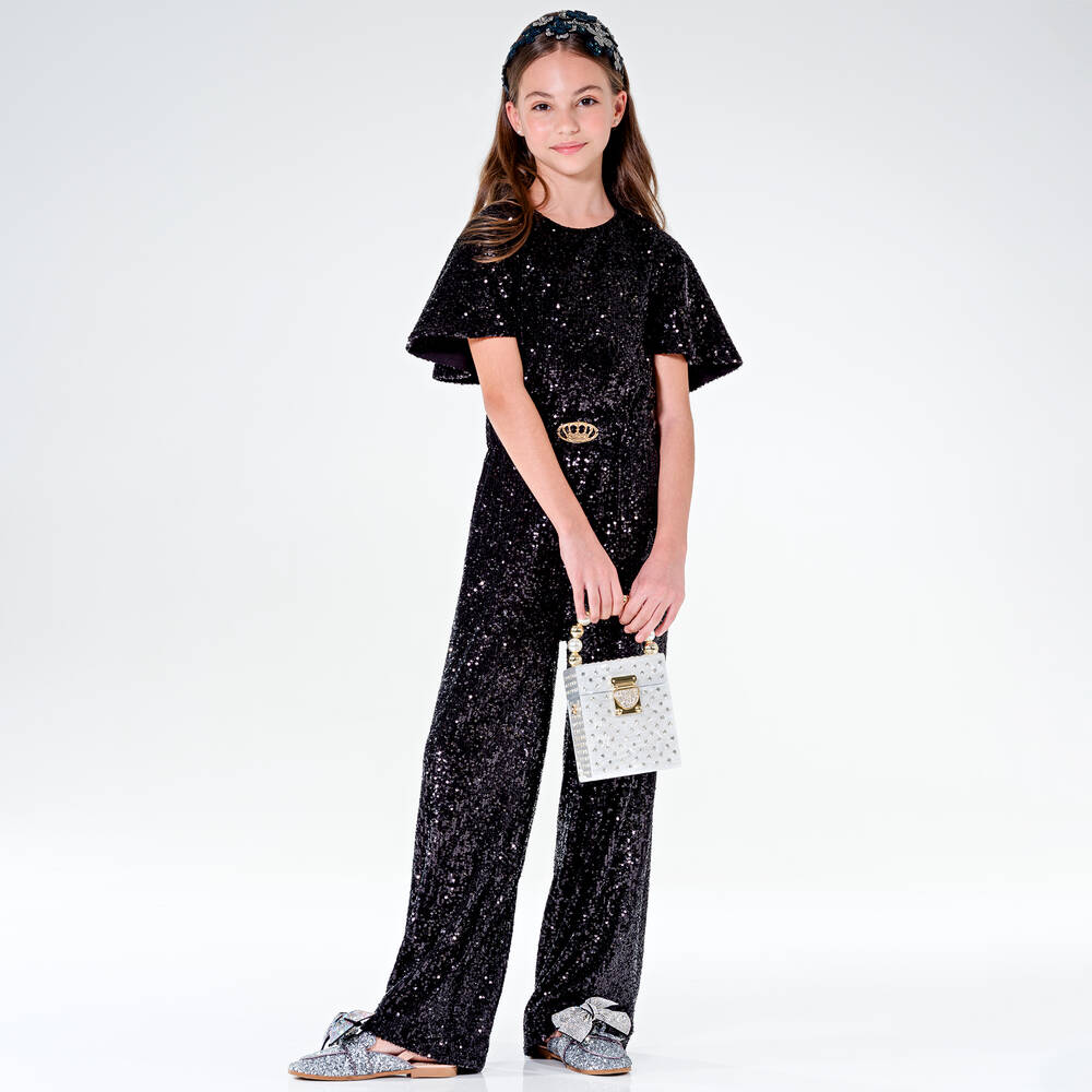 Junona Girls Black Sequin Jumpsuit