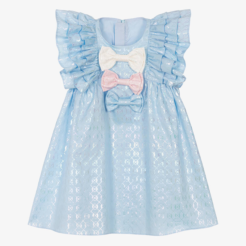 Junona - Girls Blue Bows Dress | Childrensalon