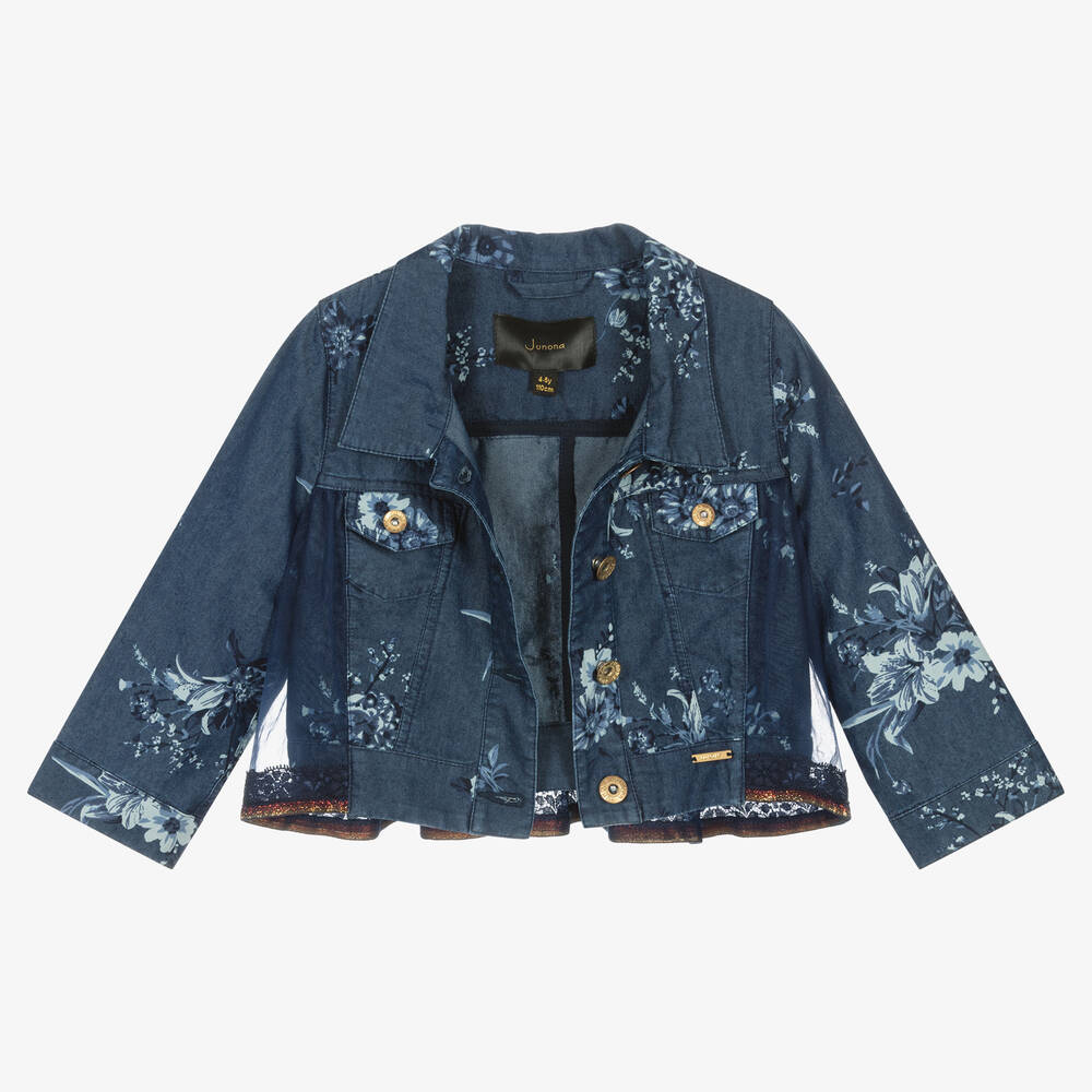 Junona-Girls Blue Floral Chambray Jacket | Childrensalon Outlet