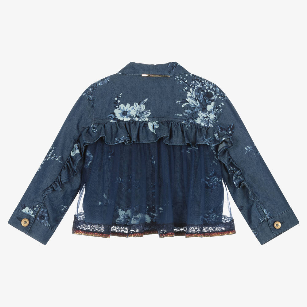 Junona-Girls Blue Floral Chambray Jacket | Childrensalon Outlet