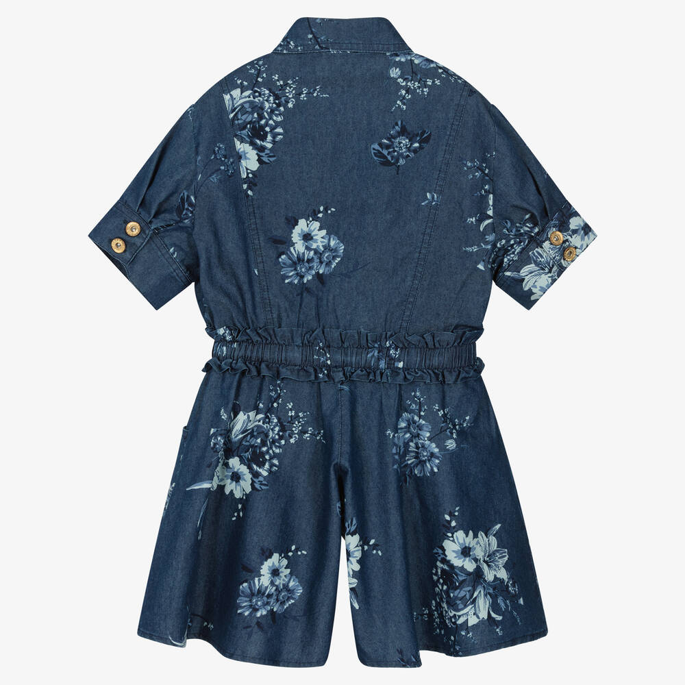 Junona-بلاي سوت قطن شامبري لون أزرق داكن بطبعة ورود | Childrensalon Outlet