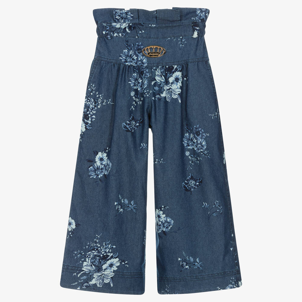 Junona - Синие брюки из шамбре с цветами | Childrensalon