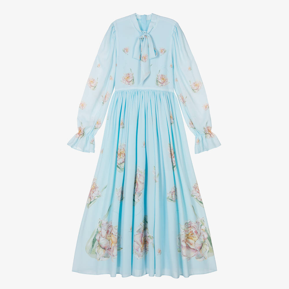Junona-Girls Blue Floral Maxi Dress | Childrensalon Outlet