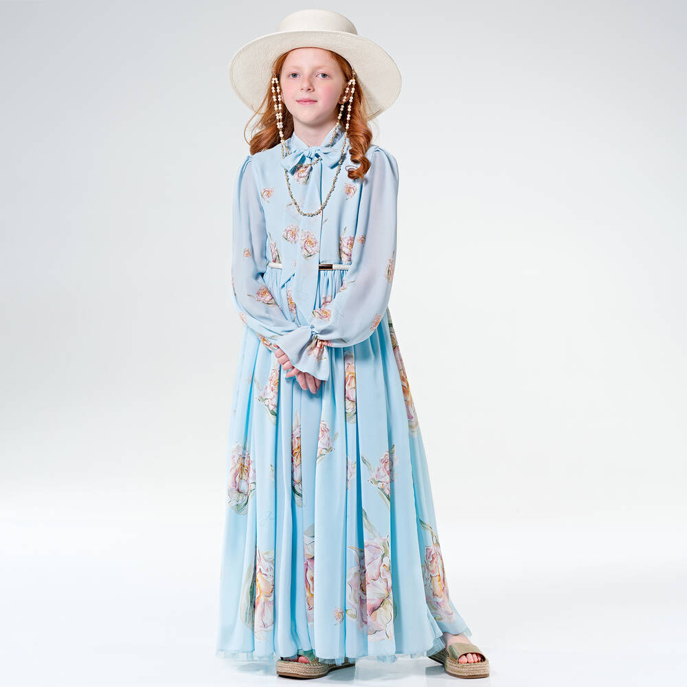 Junona-Girls Blue Floral Maxi Dress | Childrensalon Outlet