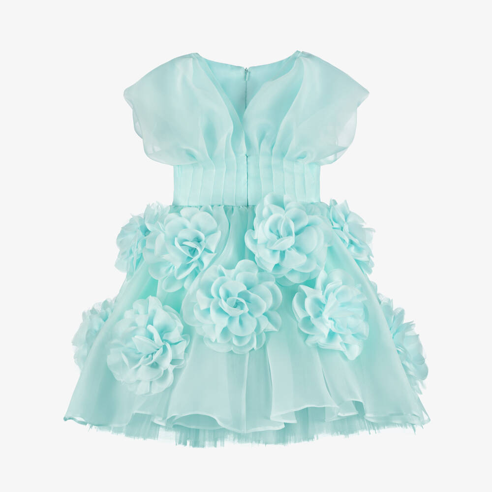 Junona-Girls Blue Floral Organza Dress | Childrensalon Outlet
