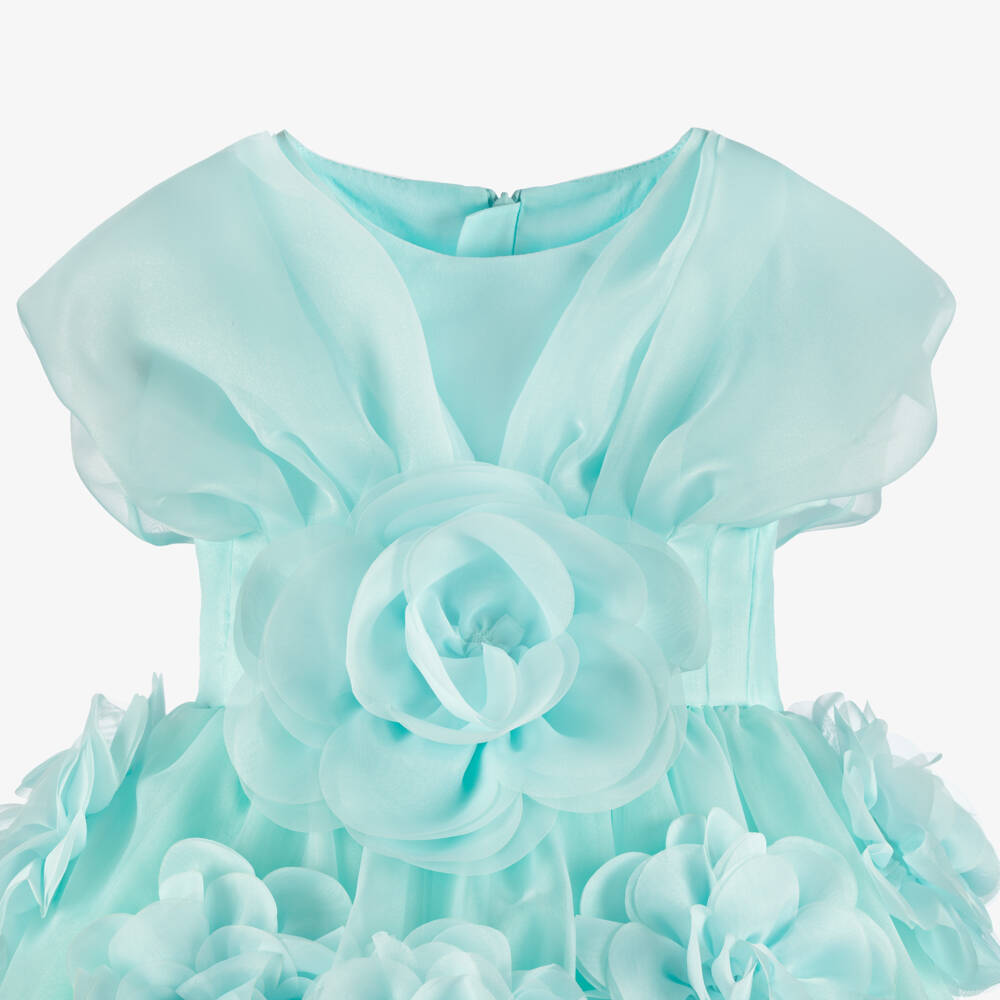 Junona-Girls Blue Floral Organza Dress | Childrensalon Outlet