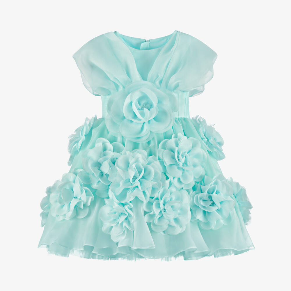 Junona-Girls Blue Floral Organza Dress | Childrensalon Outlet