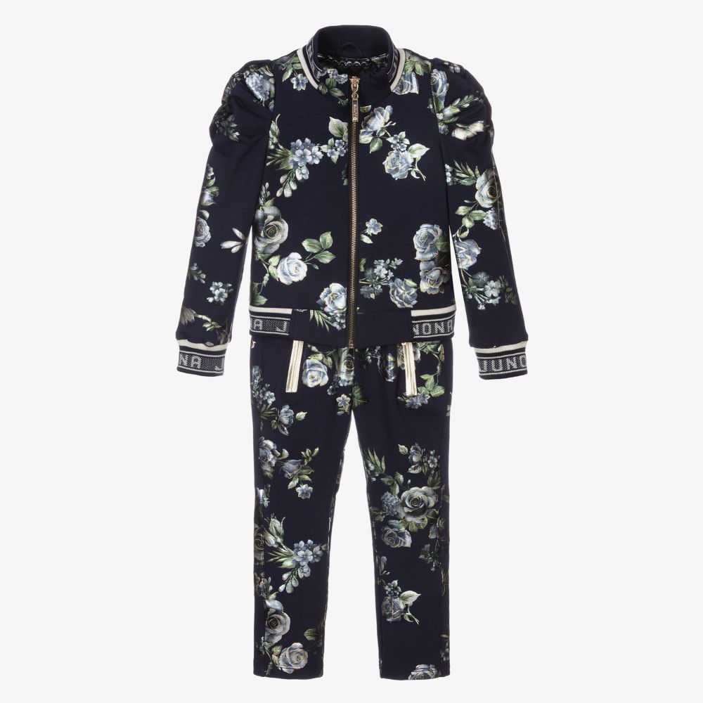 Junona - Girls Blue Floral Tracksuit | Childrensalon