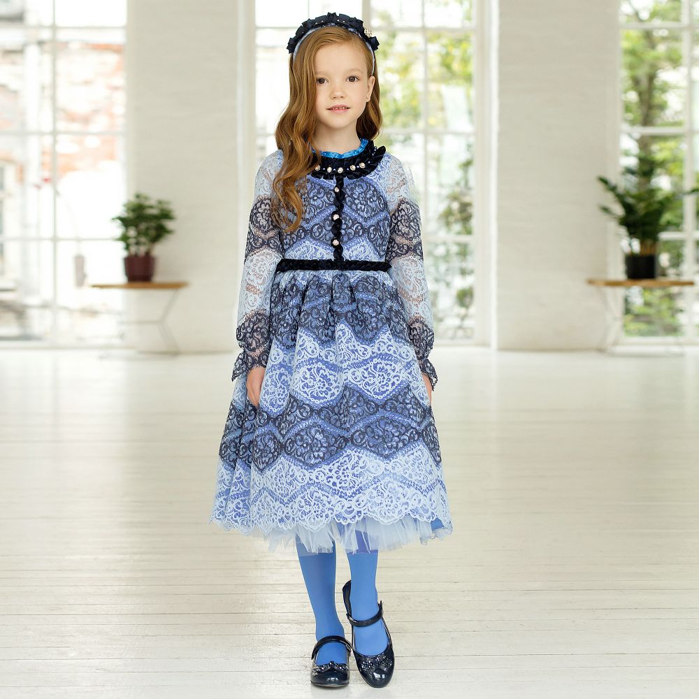 Girls blue sales lace dress