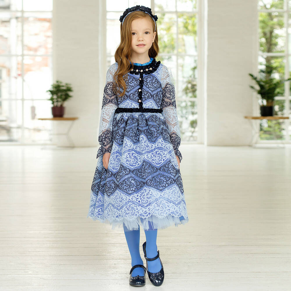 Junona Girls Blue Lace Dress Set Childrensalon Outlet