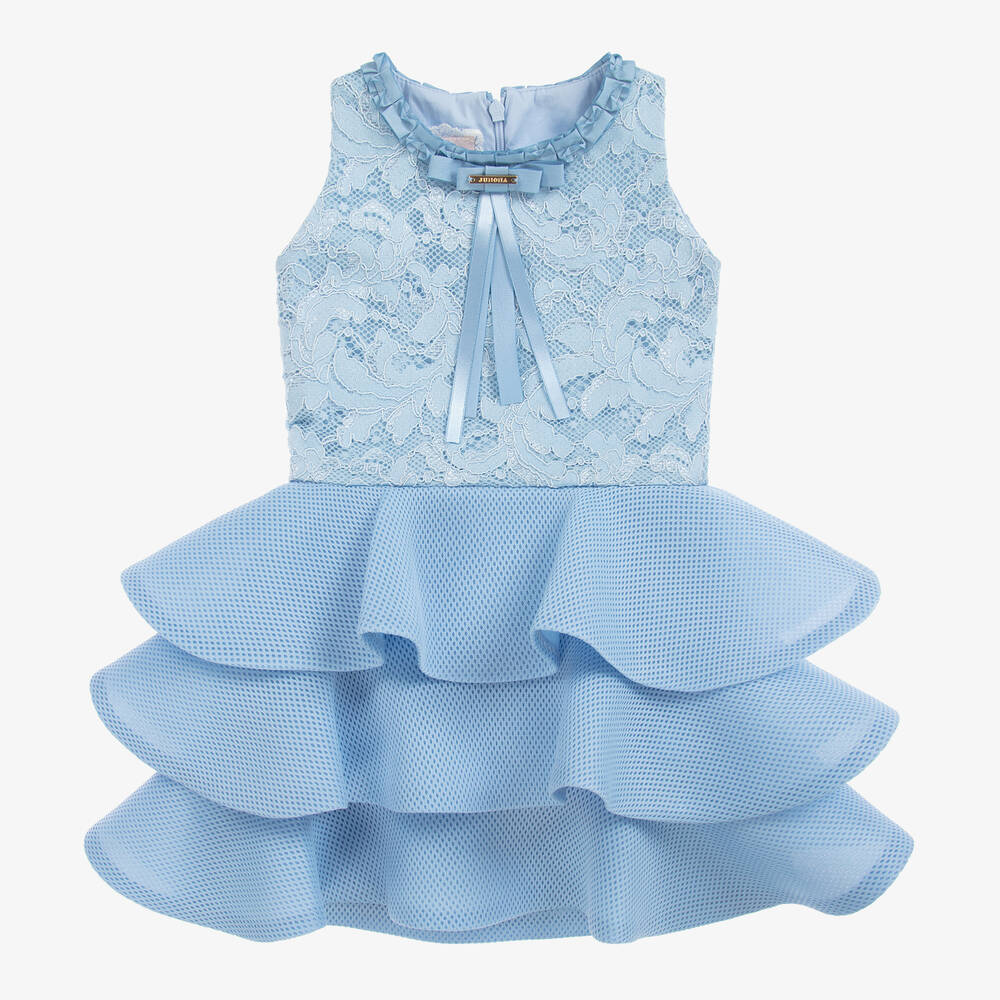 Junona - Girls Blue Lace & Mesh Dress | Childrensalon