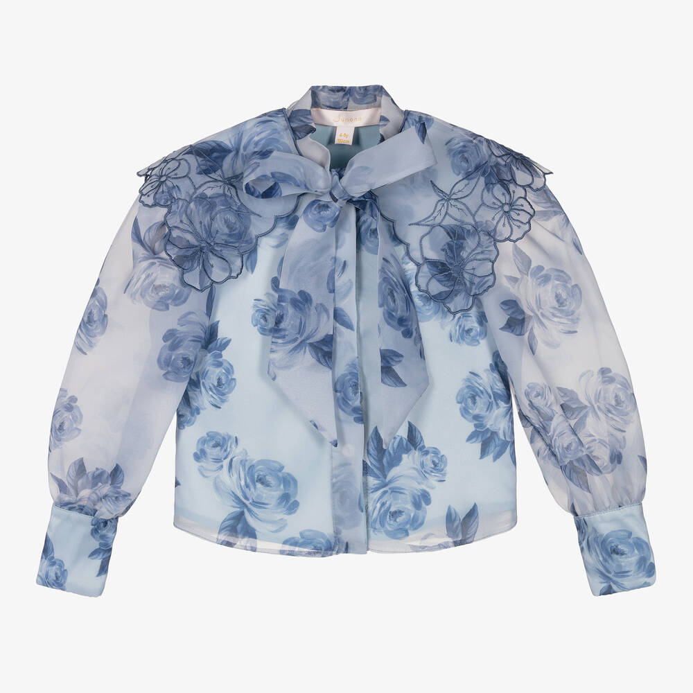 Junona - Голубая блузка из органзы с цветами | Childrensalon