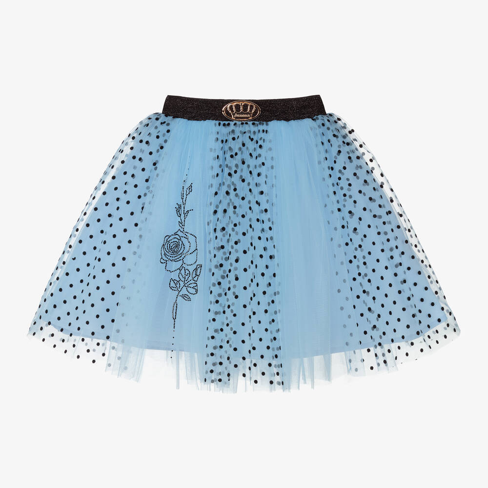 Junona - Girls Blue Polka Dot Skirt  | Childrensalon