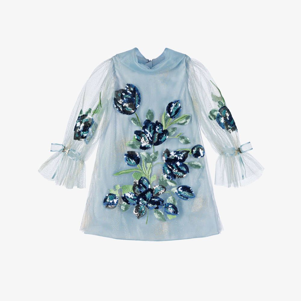 Junona-فستان أزرق للبنات مزين بالترتر والتطريز | Childrensalon Outlet