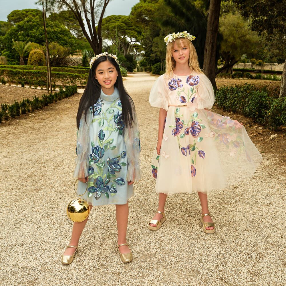 Junona-فستان أزرق للبنات مزين بالترتر والتطريز | Childrensalon Outlet