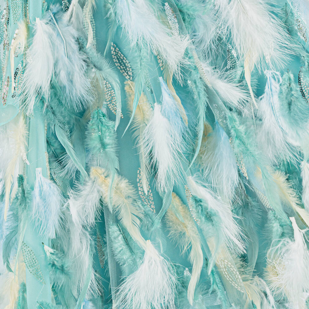 Junona-Girls Blue Sequin & Feather Tulle Dress | Childrensalon Outlet