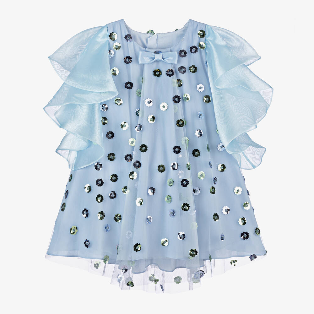 Junona-Girls Blue Sequin Tulle Dress | Childrensalon Outlet