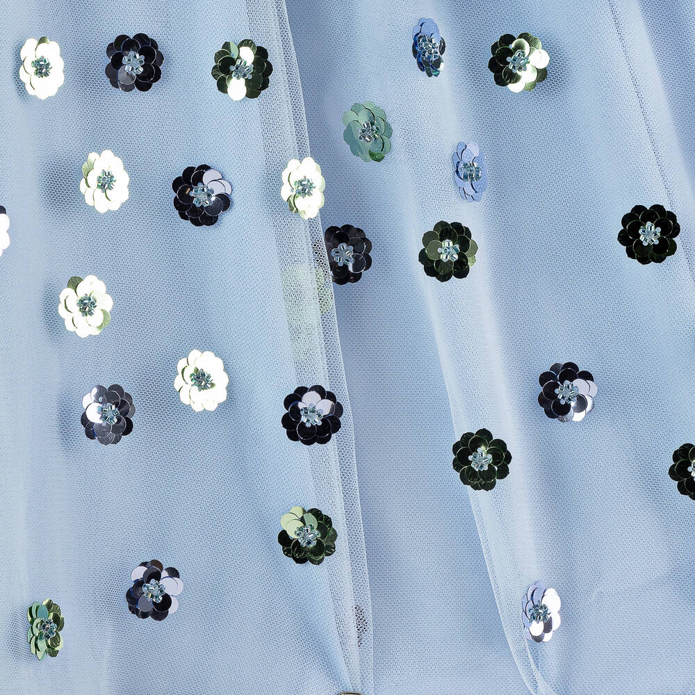 Junona-فستان تول وأورغانزا لون أزرق فاتح مزين بترتر | Childrensalon Outlet