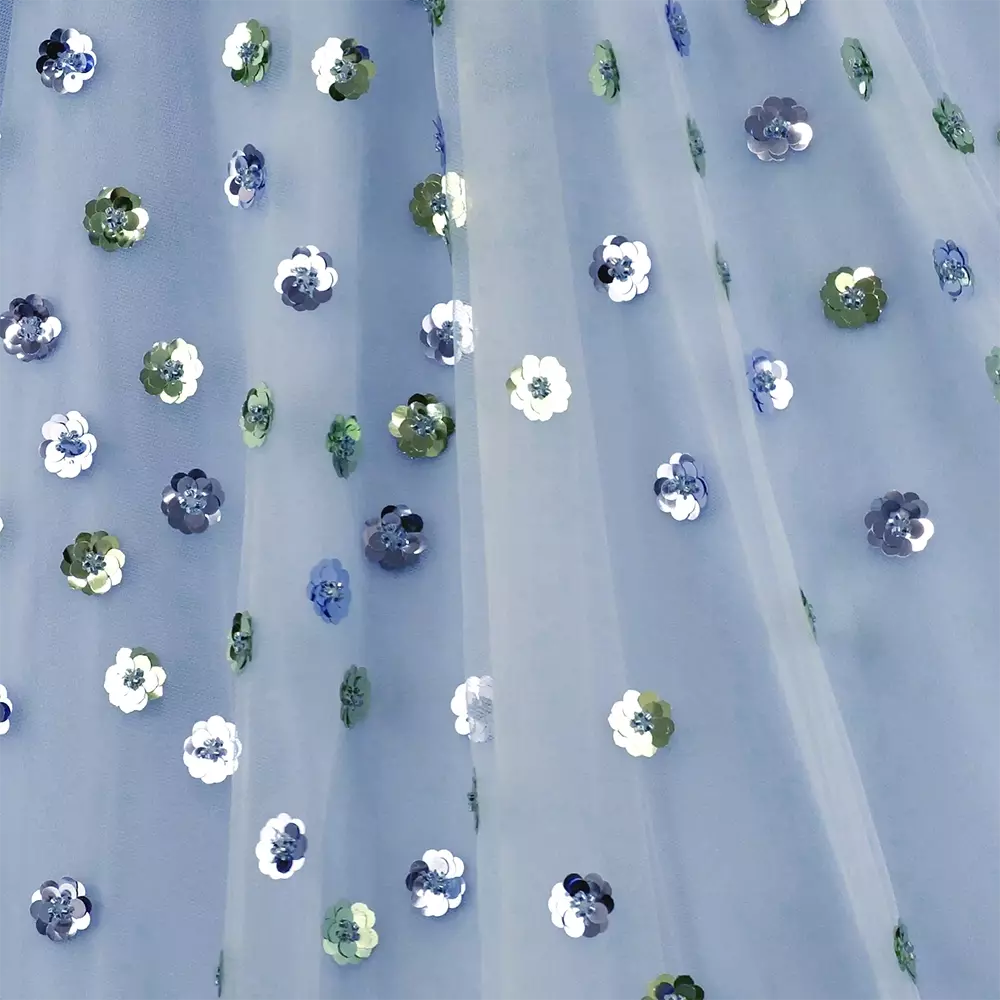 Junona-فستان تول وأورغانزا لون أزرق فاتح مزين بترتر | Childrensalon Outlet