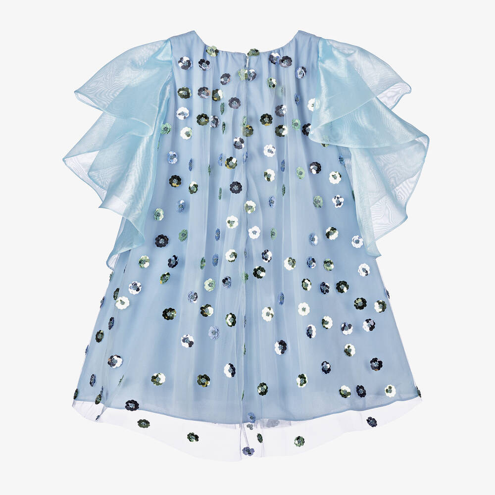 Junona-فستان تول وأورغانزا لون أزرق فاتح مزين بترتر | Childrensalon Outlet