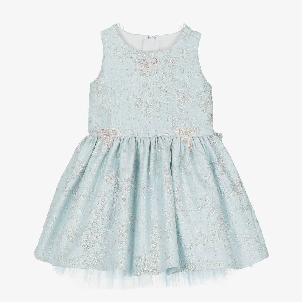 Junona-Серебристо-голубое жаккардовое платье с бантом | Childrensalon Outlet