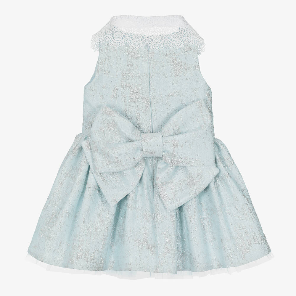 Junona-Серебристо-голубое жаккардовое платье с бантом | Childrensalon Outlet