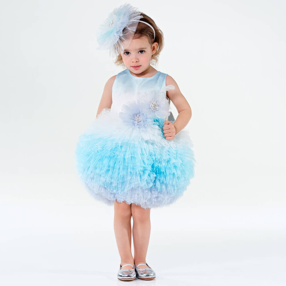 Junona-Girls Blue Tulle Flower Dress | Childrensalon Outlet