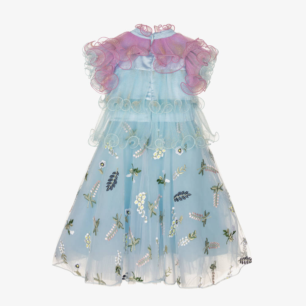 Junona-Girls Blue Tulle & Plissé Ruffle Dress | Childrensalon Outlet