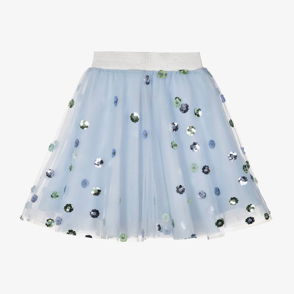Junona-Girls Blue Tulle & Sequin Flower Skirt | Childrensalon Outlet