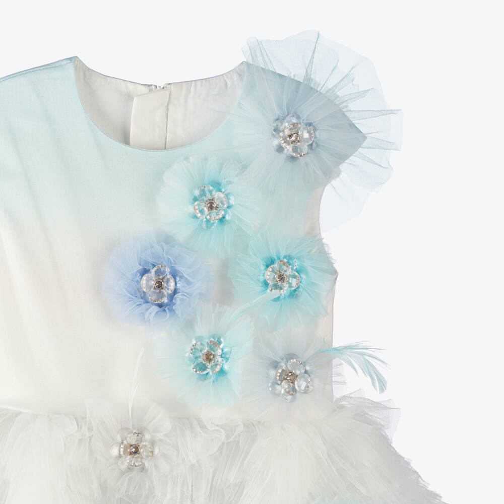 Junona-Girls Blue & White Tulle Dress | Childrensalon Outlet