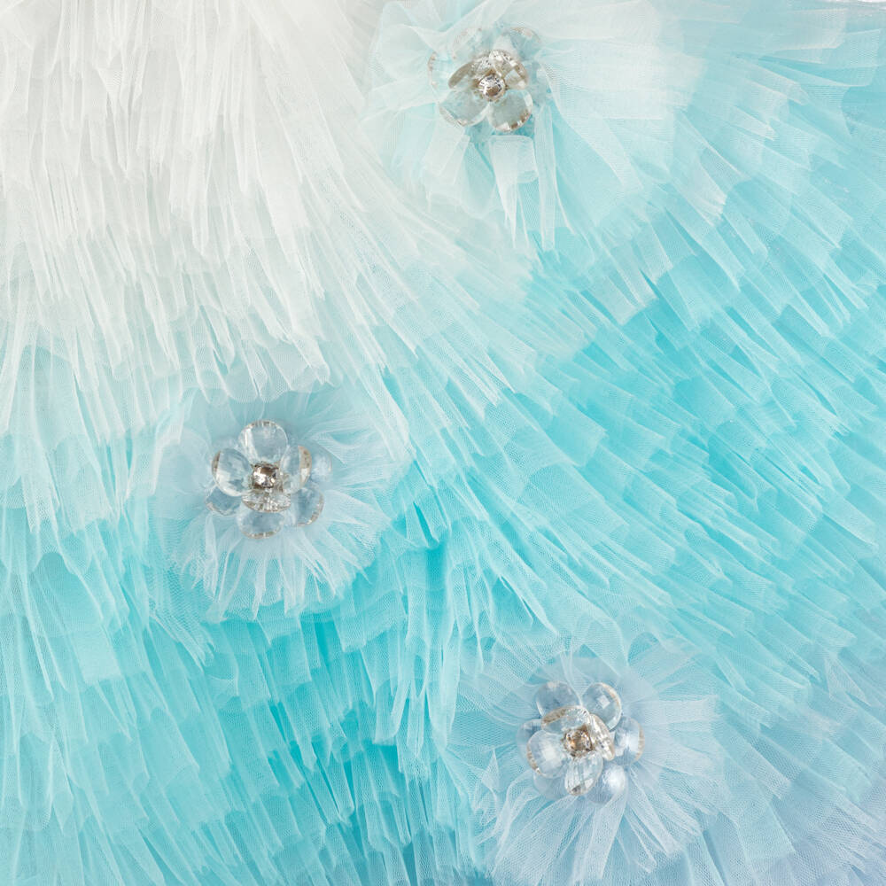 Junona-Girls Blue & White Tulle Dress | Childrensalon Outlet