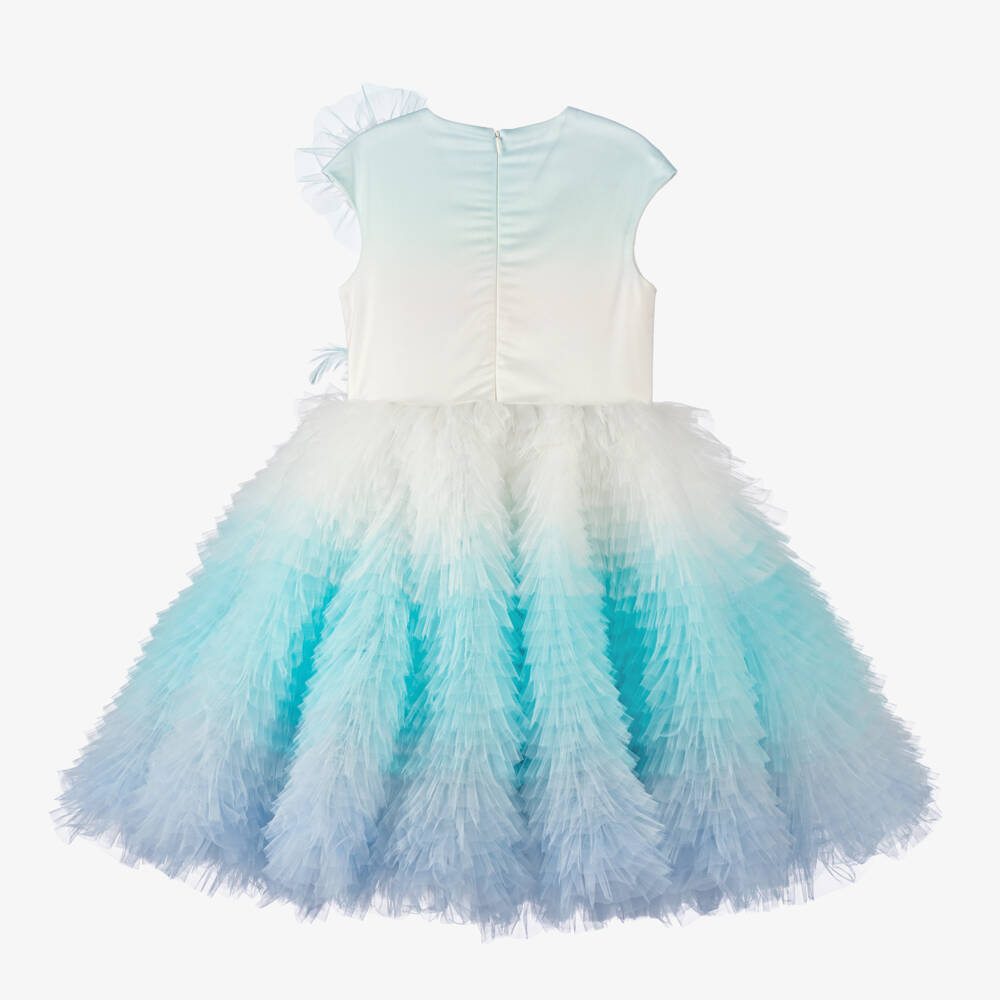 Junona-Girls Blue & White Tulle Dress | Childrensalon Outlet