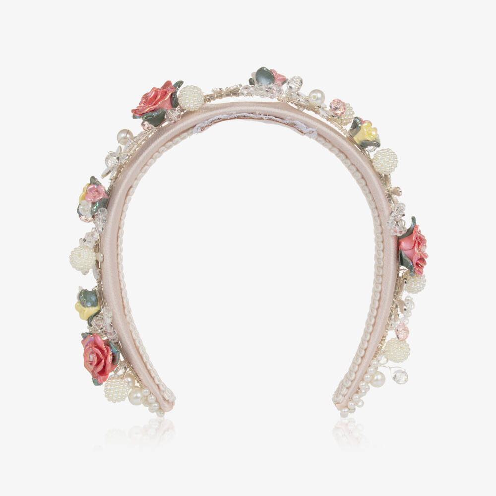 Junona-طوق شعر وردي مزين بالزهور للبنات | Childrensalon Outlet