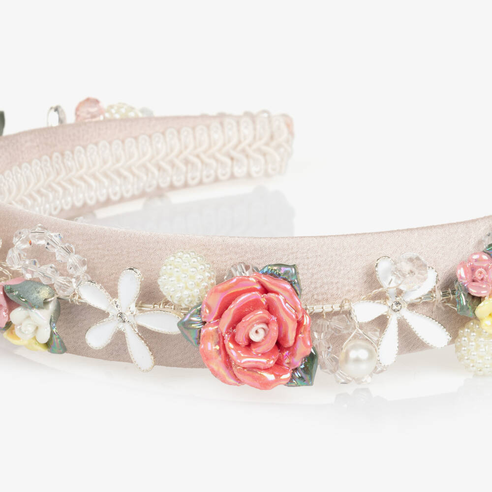 Junona-طوق شعر وردي مزين بالزهور للبنات | Childrensalon Outlet