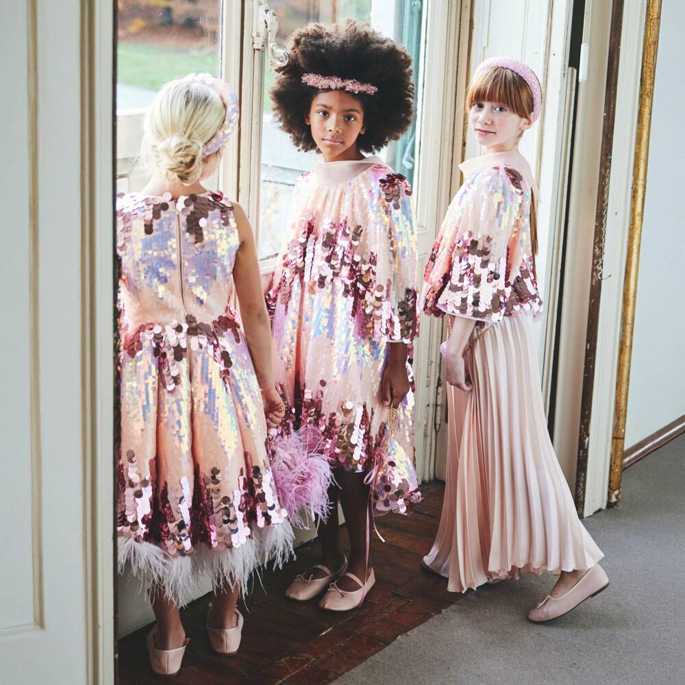 Junona-Girls Blush Satin Pleated Trousers | Childrensalon Outlet
