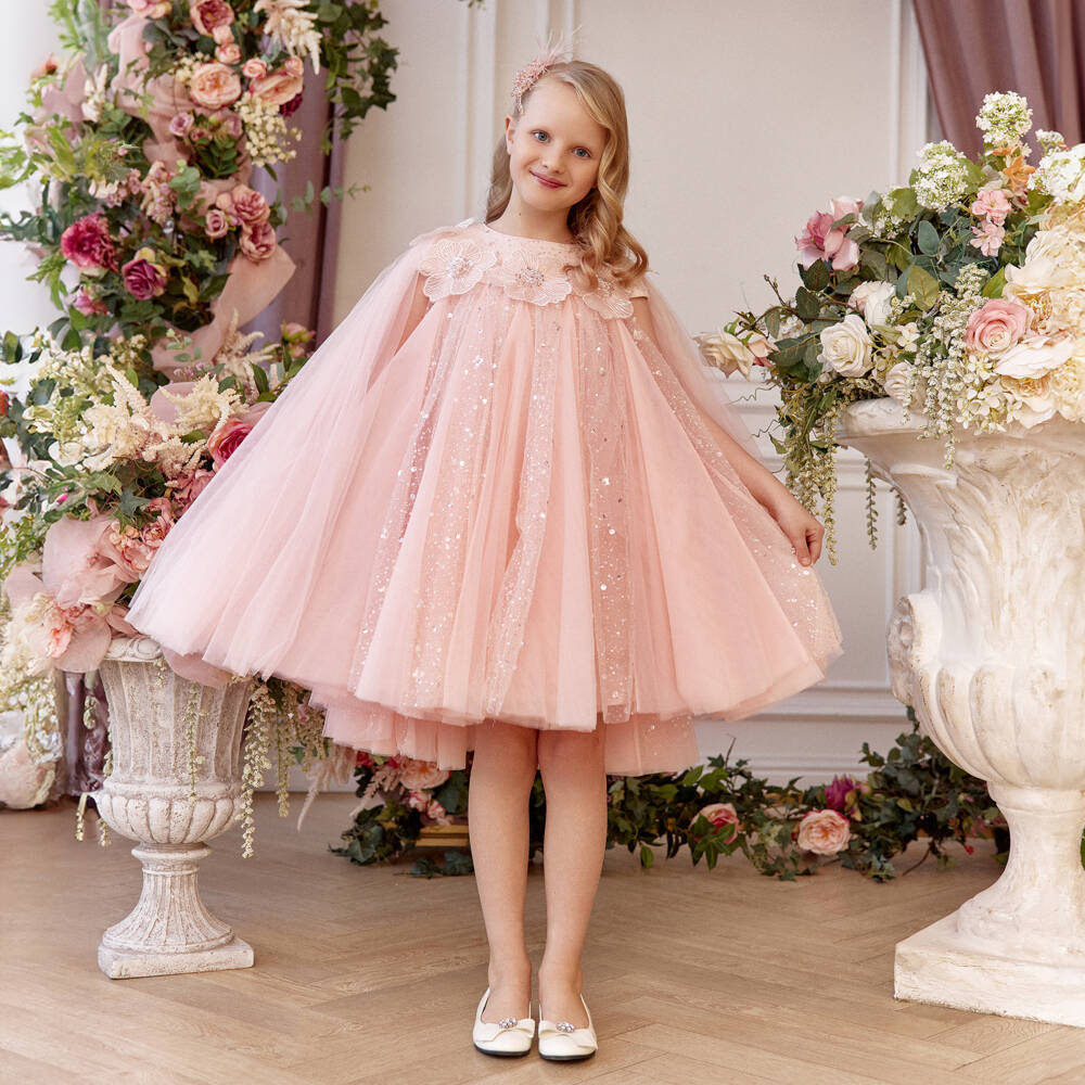 Junona-Girls Blush Sequin Tulle Gown | Childrensalon Outlet