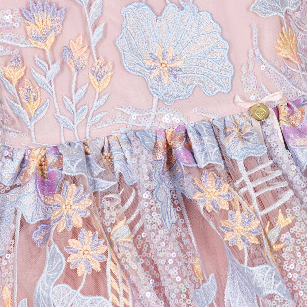 Junona-Girls Blush Tulle Floral Dress | Childrensalon Outlet